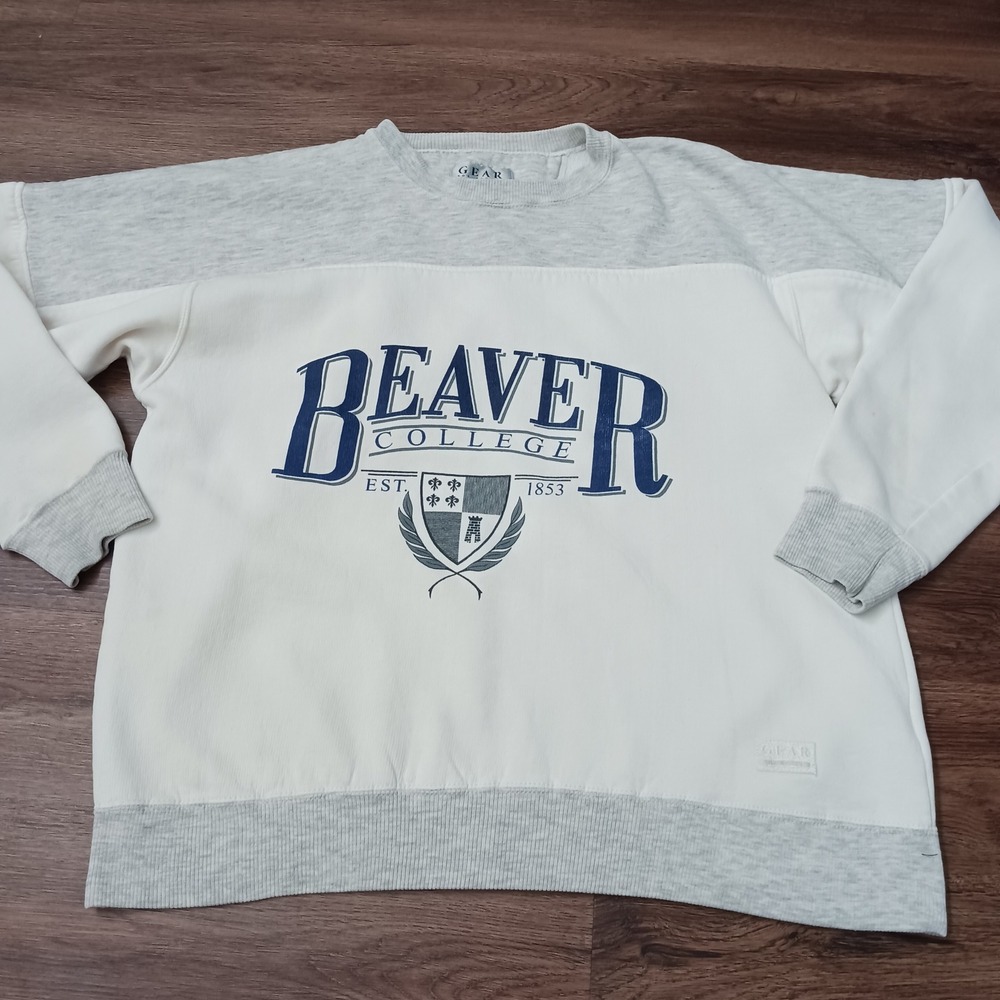 Vintage Gear for Sports Beaver College Sweatshirt Mens Large Cream Gray Pullover